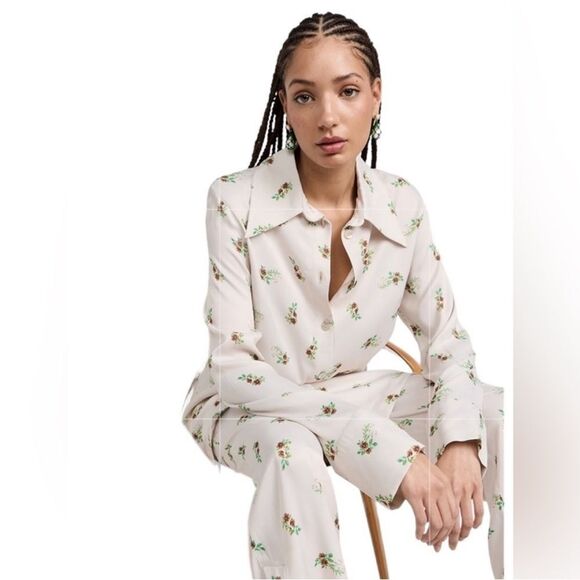 Sleeper Floral Print Pajama Set - Cream and Green NWT XS $390 - Picture 4 of 5